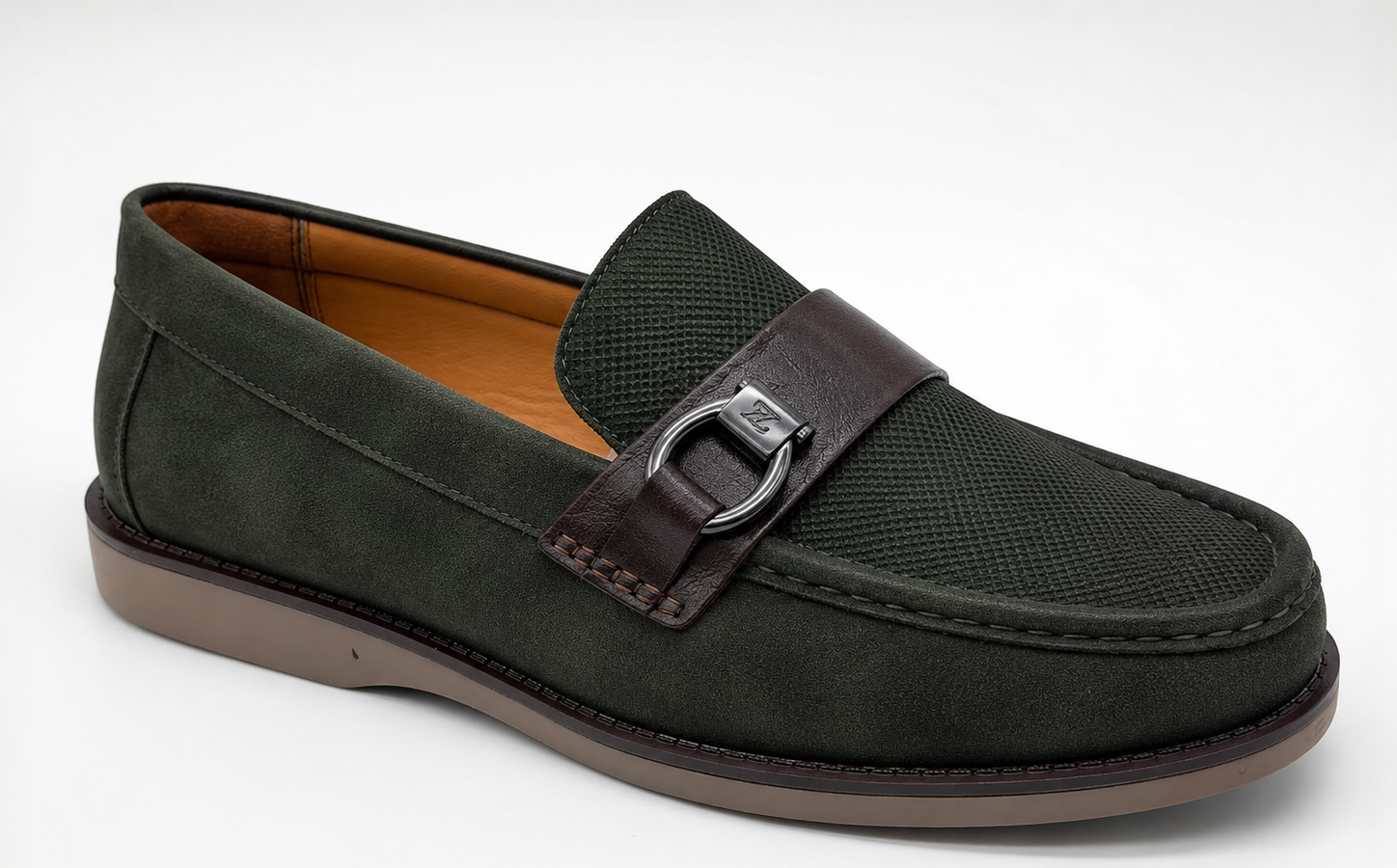 Dark Green Textured Loafers