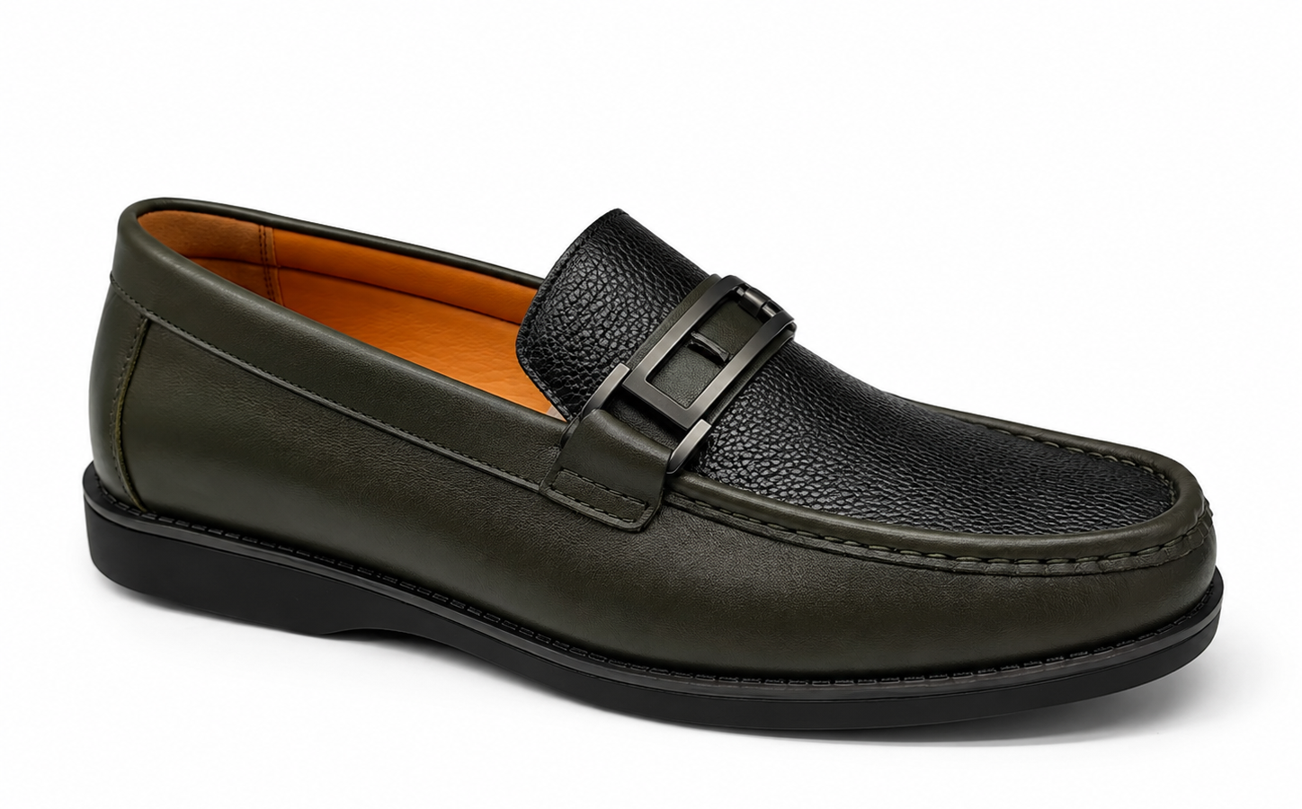 Olive Black-Buckle Loafers